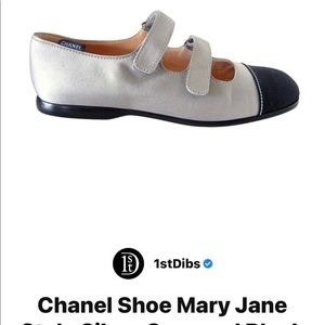 SOLD****CHANEL black and silver satin Mary Jane 40